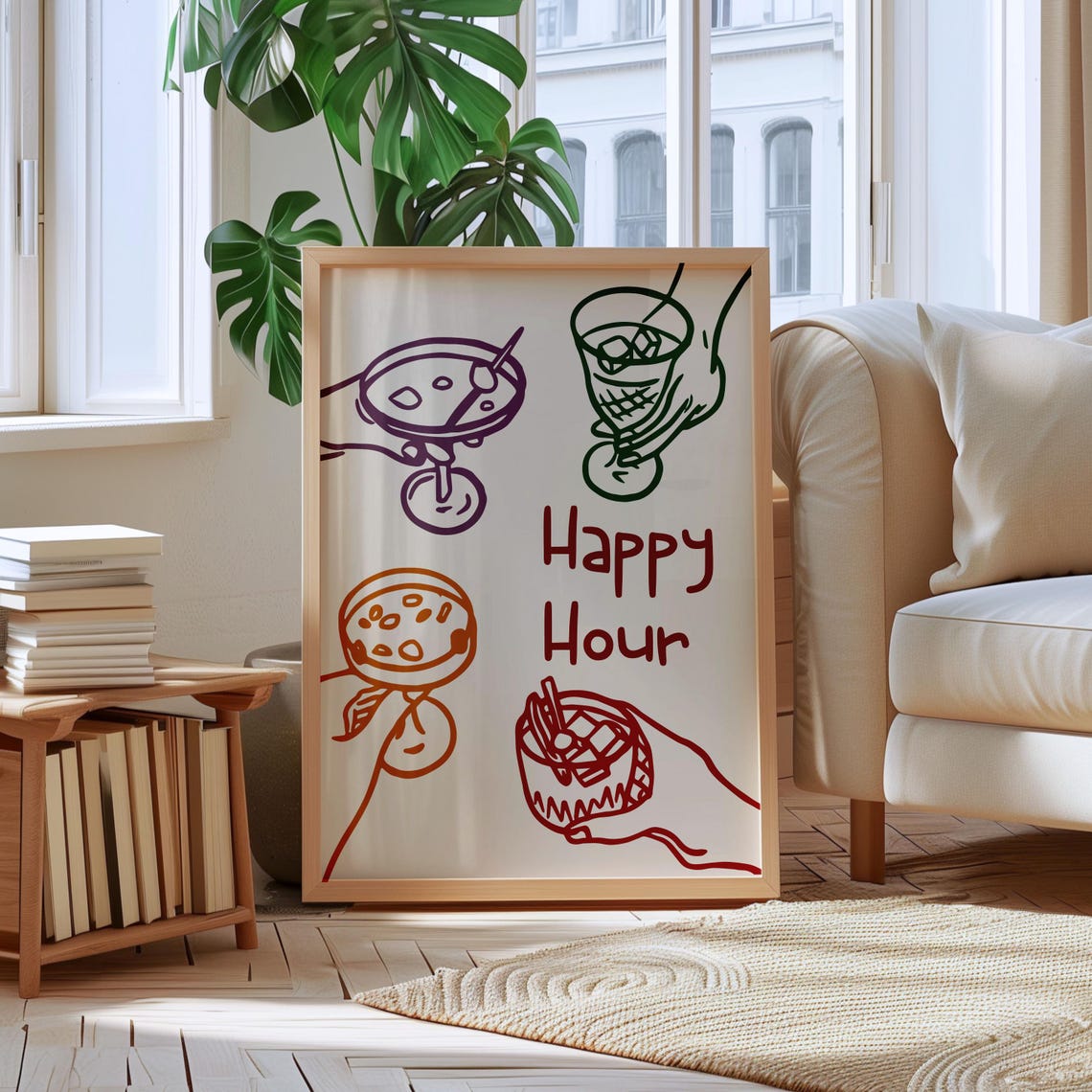 Trendy Happy Hour Colorful Cocktail Hands Cheers Bar Wall Poster - Image 2