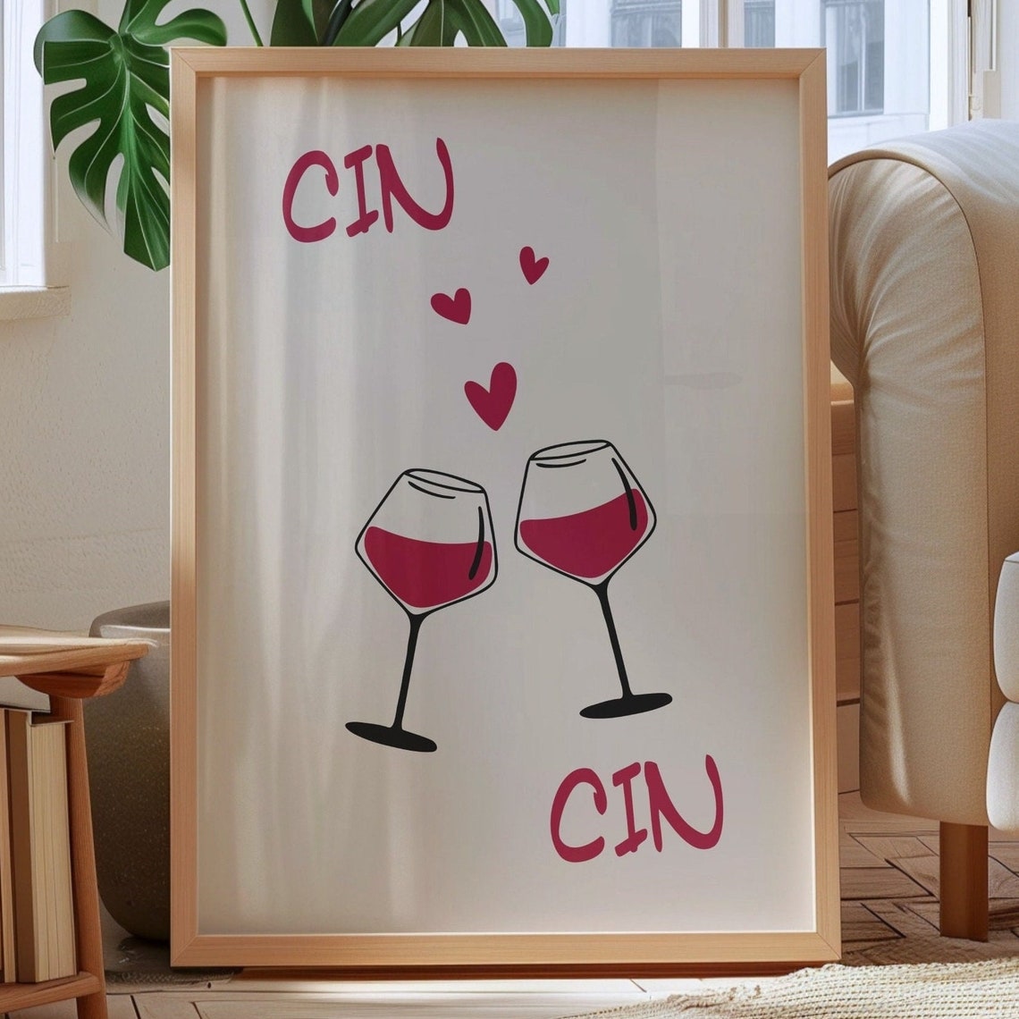 Funny Cin Cin Cheers Retro Wine Glasses Heart Toast Wall Poster - Image 3