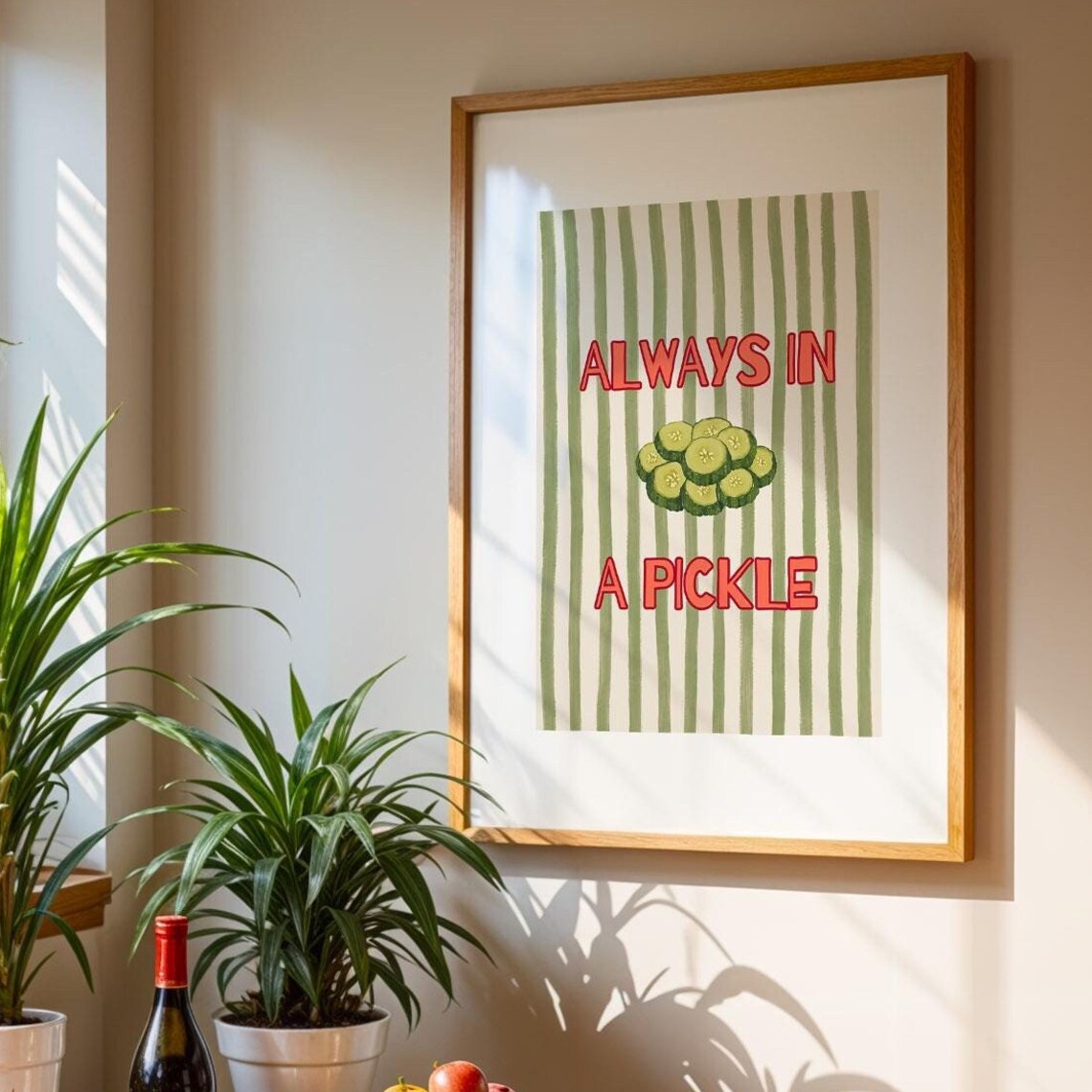 Always In A Pickle Funny Stripy Green And Red Kitchen Poster