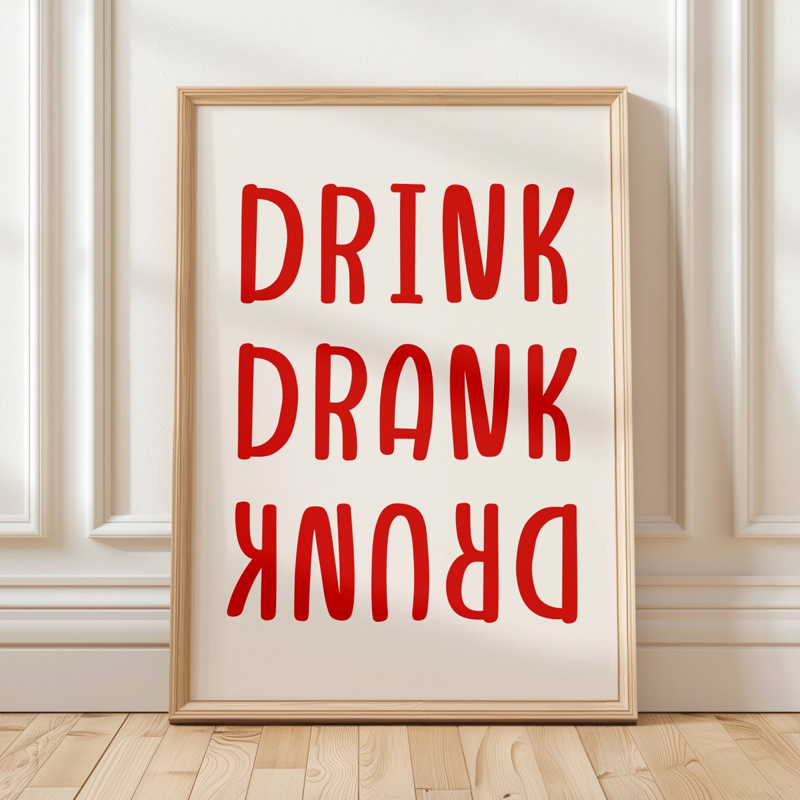Drink Drank Drunk Bold Red Typography Funny Kitchen Bar Poster