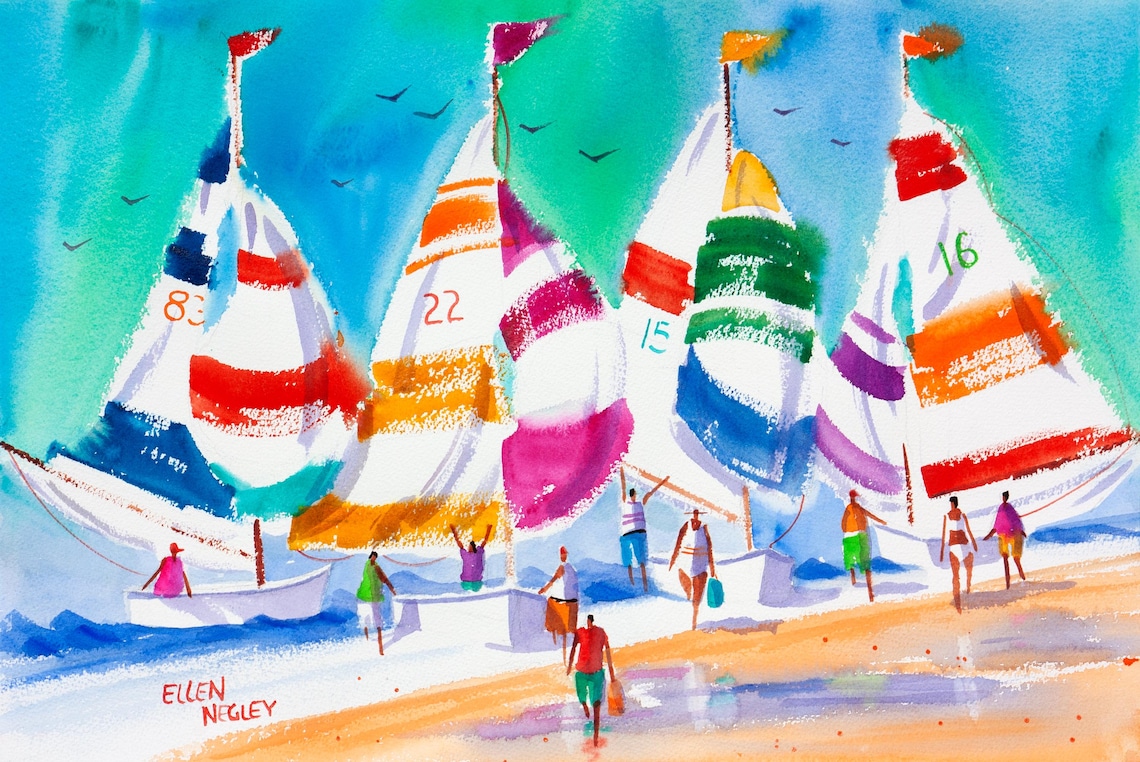 Ellen Negley Coastal Sailboat Island Art Print