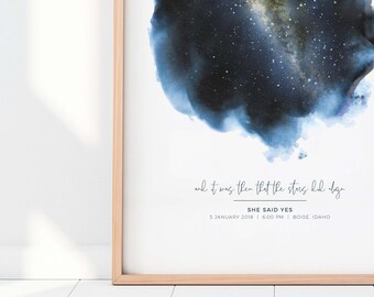 Star Map By Date, Celestial Watercolor Art Print