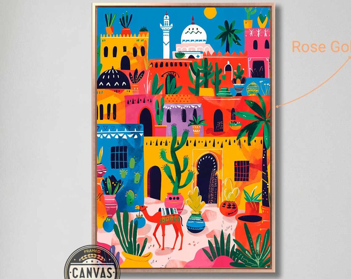 Colorful Moroccan Town Exotic Desert Village Abstract Wall Poster