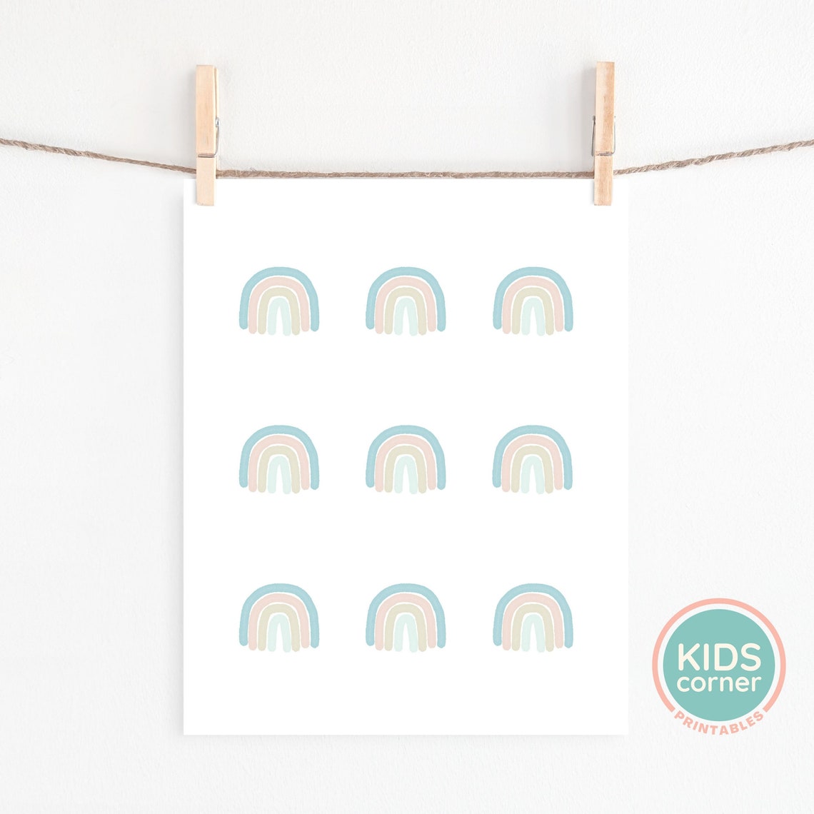 Neutral Pastel Rainbow Grid Soft Minimalist Boho Nursery Kids Poster - Image 2