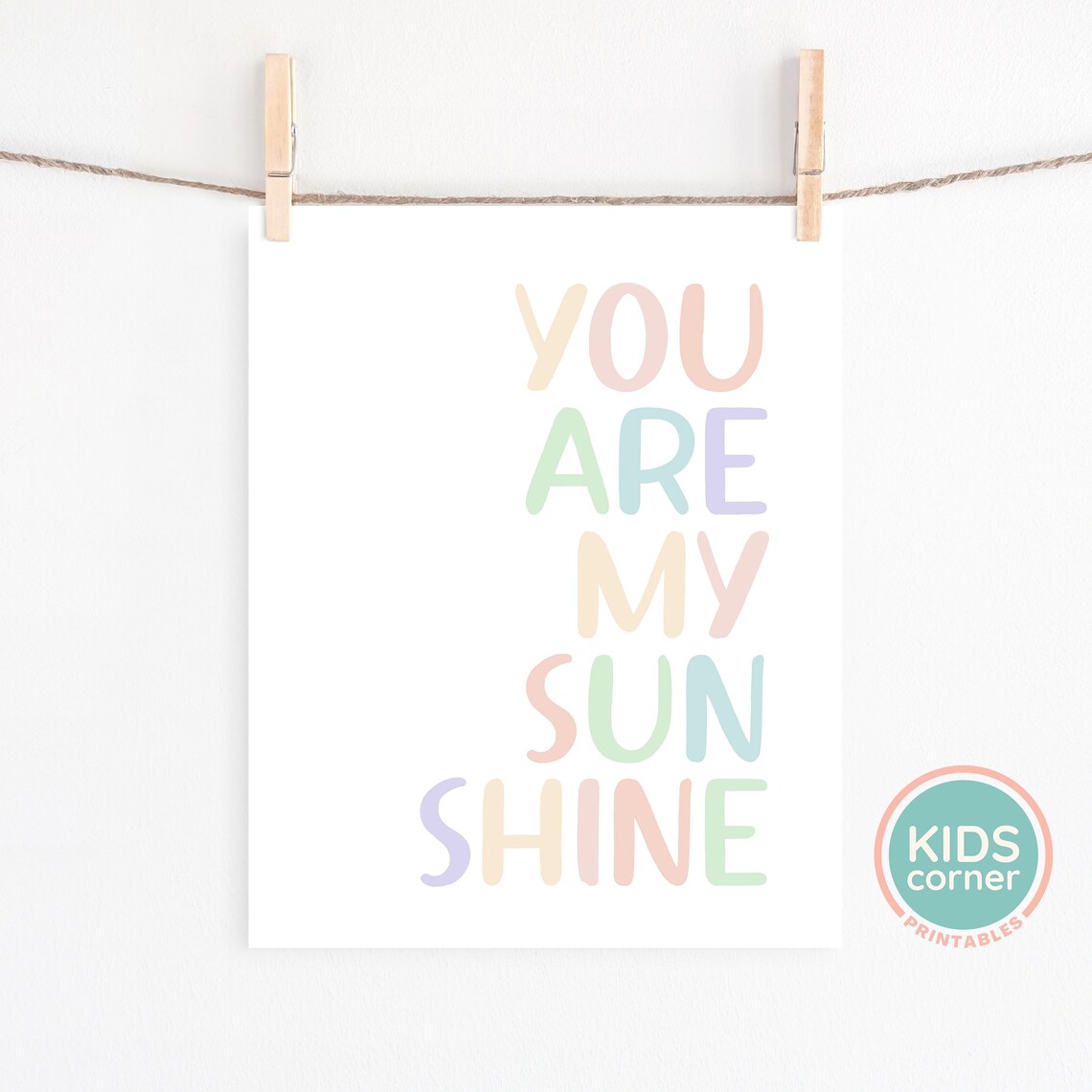 You Are My Sunshine Pastel Rainbow Lettering Kids Nursery Poster - Image 2