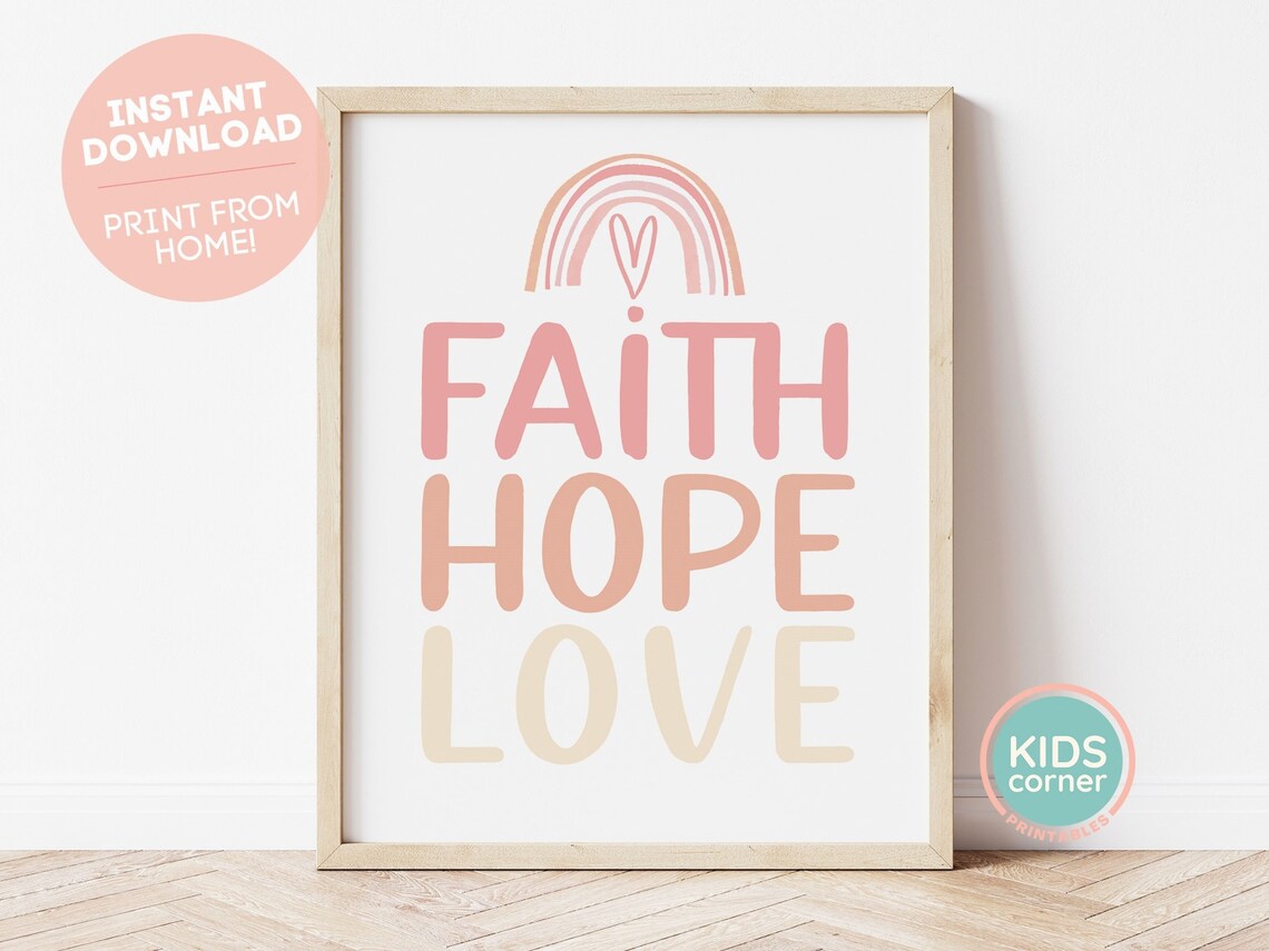 Faith Hope Love Rainbow Heart Arch Pastel Typography Quote Poster