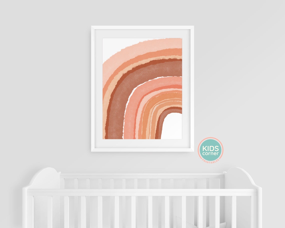 Warm Terracotta Boho Rainbow Watercolor Textured Nursery Wall Art - Image 2