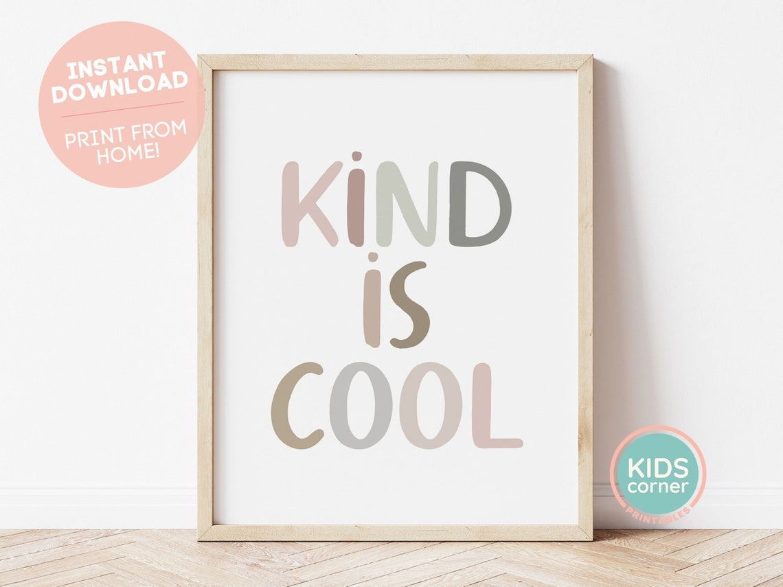 Kind Is Cool Neutral Brown Boho Kids Room Affirmation Quote Poster