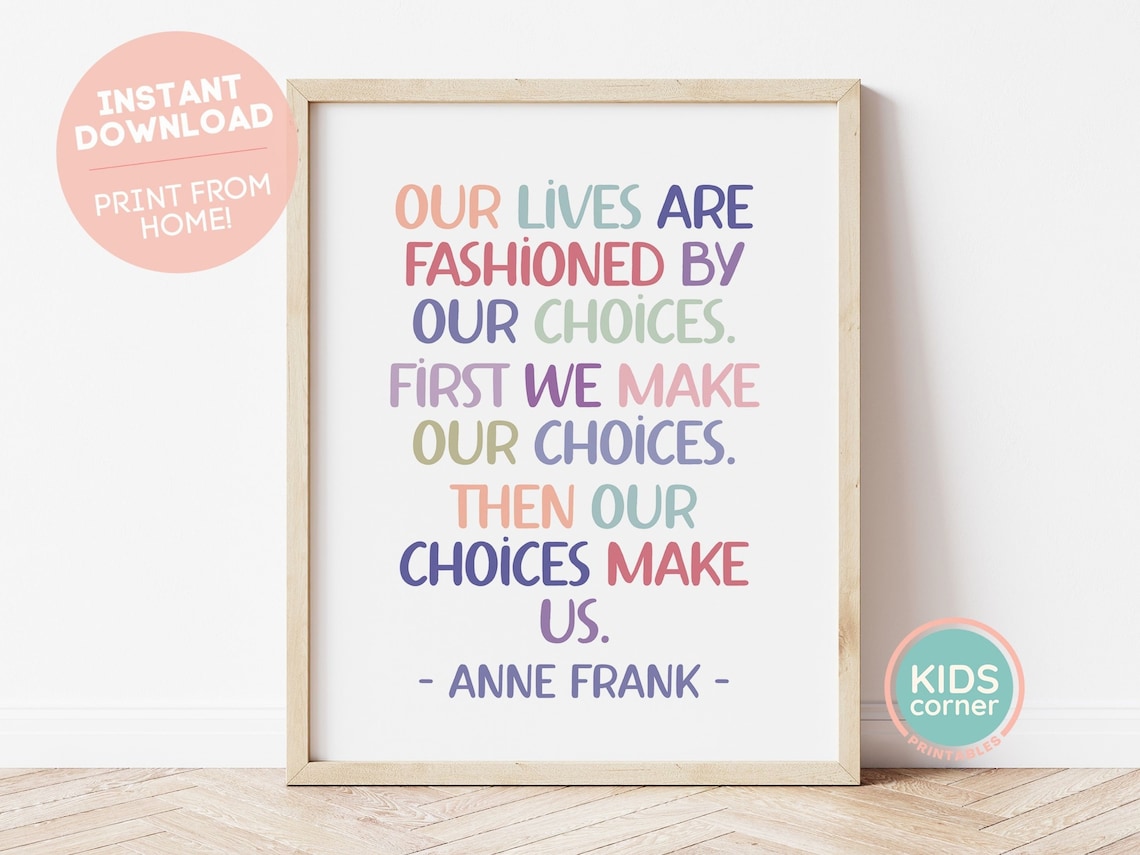 Anne Frank Our Lives Are Fashioned By Our Choices Quote Poster