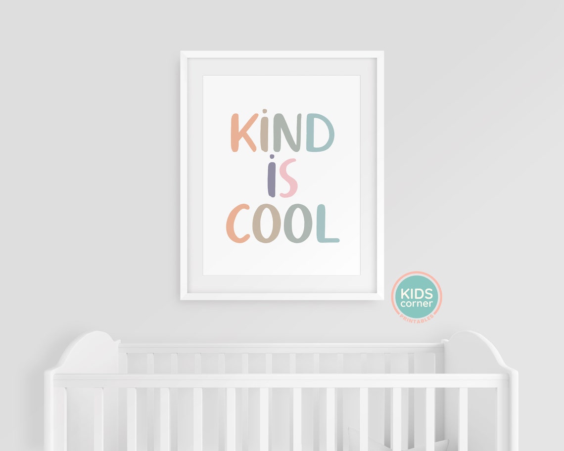Kind Is Cool Pastel Rainbow Boho Kids Room Affirmation Quote Poster - Image 3