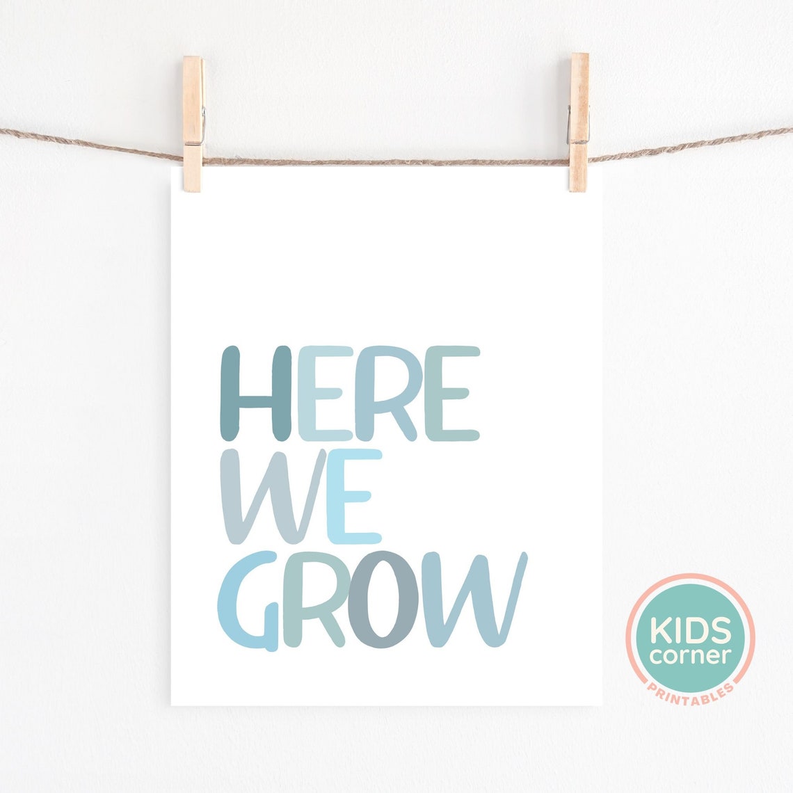 Here We Grow Slate Blue Hand Lettered Nursery Kids Decor Poster - Image 2
