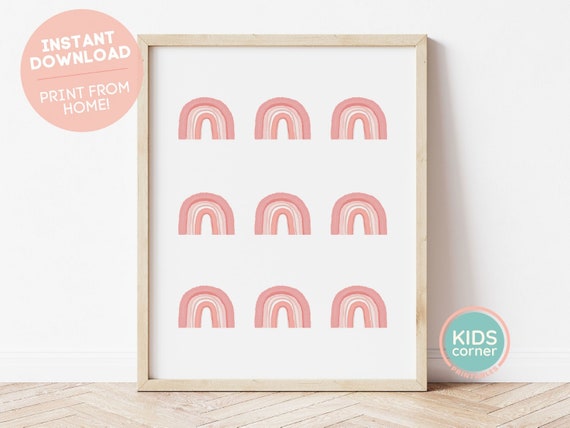 Pink Rainbows Wall Art Rainbow Nursery Decor Instant Wall Art Wall Art Girls Room Kids Wall Art