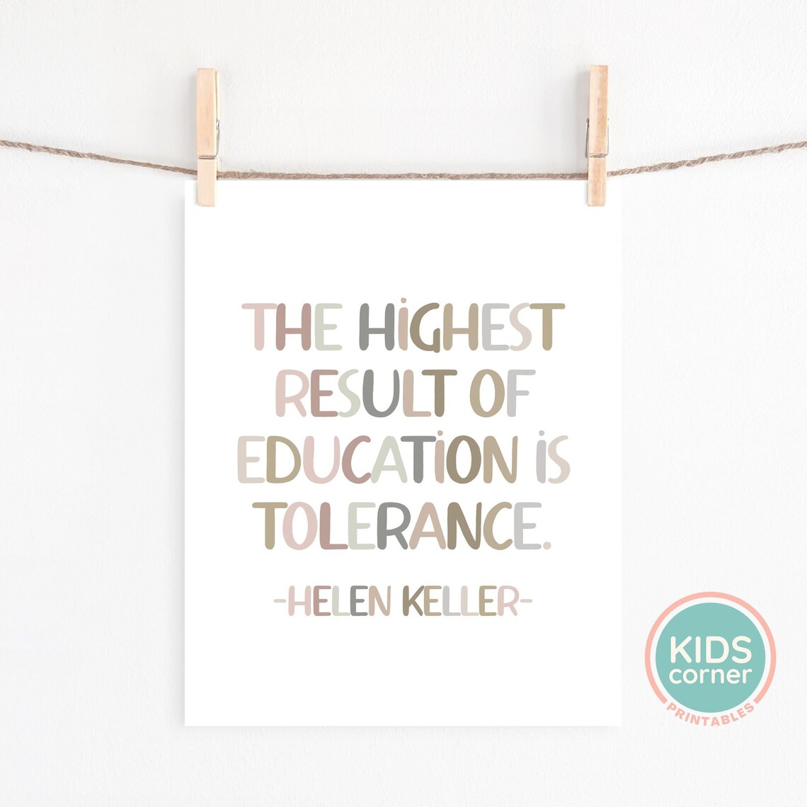 Helen Keller Tolerance Quote Art Print, Brown Nursery - Image 2