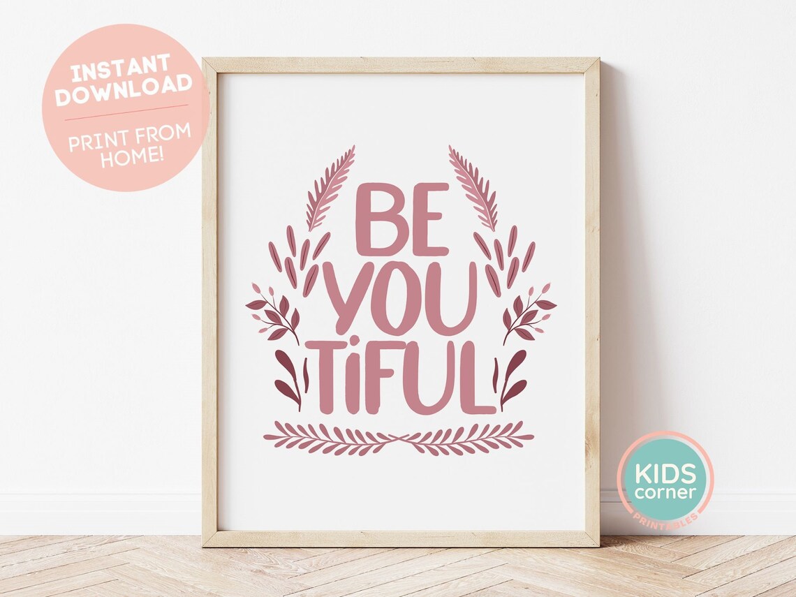 Be YOUtiful Floral Self Love Kids Watercolor Affirmation Poster