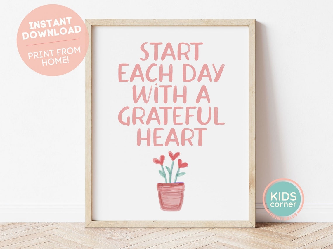 Start Each Day With A Grateful Heart Flower Pot Quote Poster