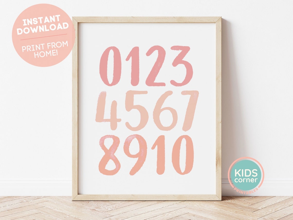 Watercolor Numbers 0 to 10 Blush Pink Nursery Learning Print