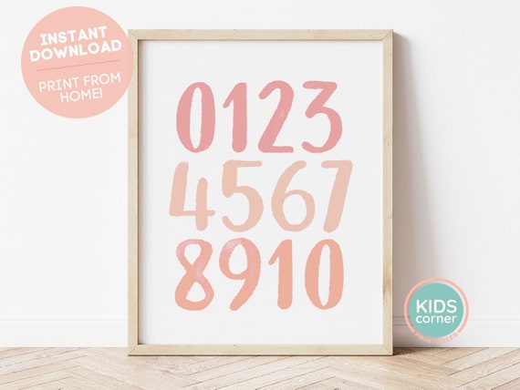 Numbers Wall Art Nursery Decor Playroom Number Poster Instant Educational Print Kids Wall Art