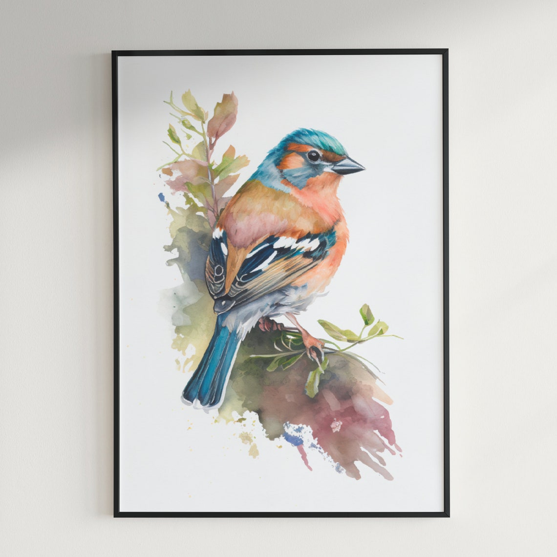 Pink Breasted Chaffinch Songbird Watercolor Bird Portrait Poster - Image 3