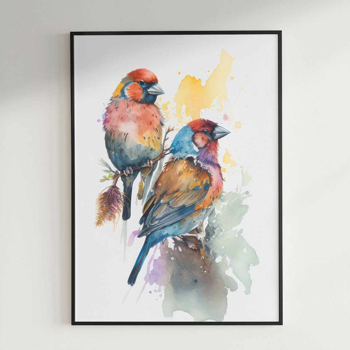Two Colorful Finch Birds Watercolor Splash Painting Art Poster - Image 3