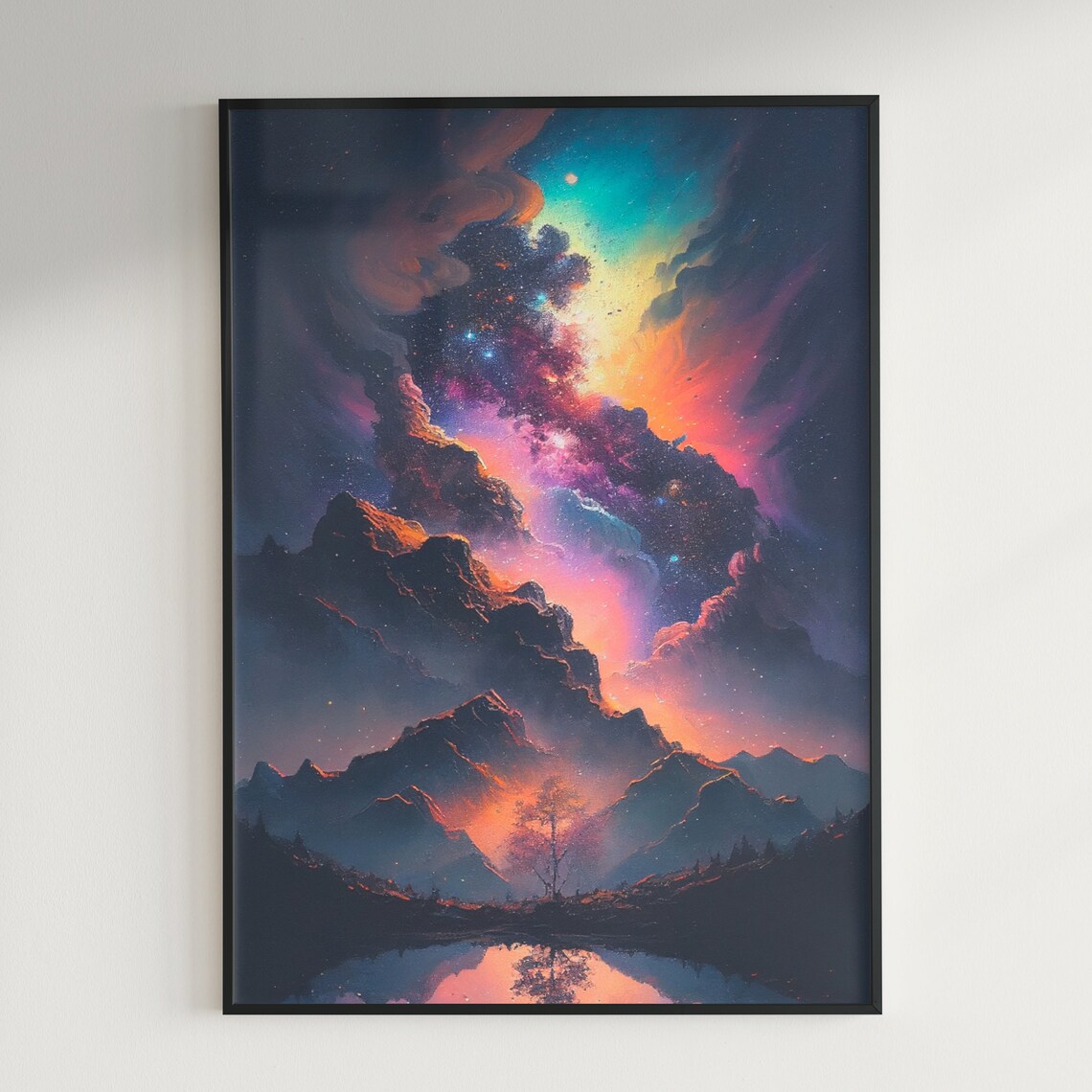 Milky Way Night Sky Over Mountain Lake with Lone Tree Poster - Image 2