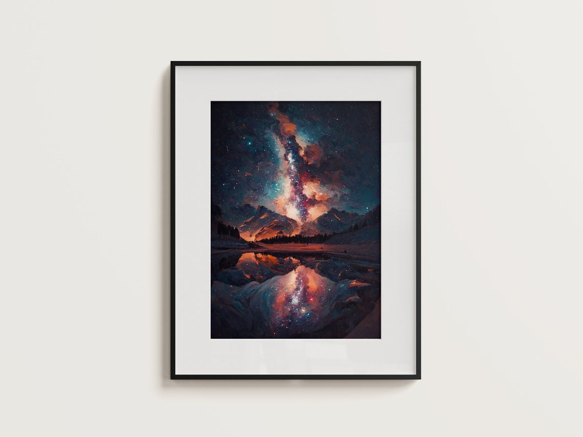 Milky Way Galaxy Night Sky Mountains Lake Reflection Art Poster - Image 3