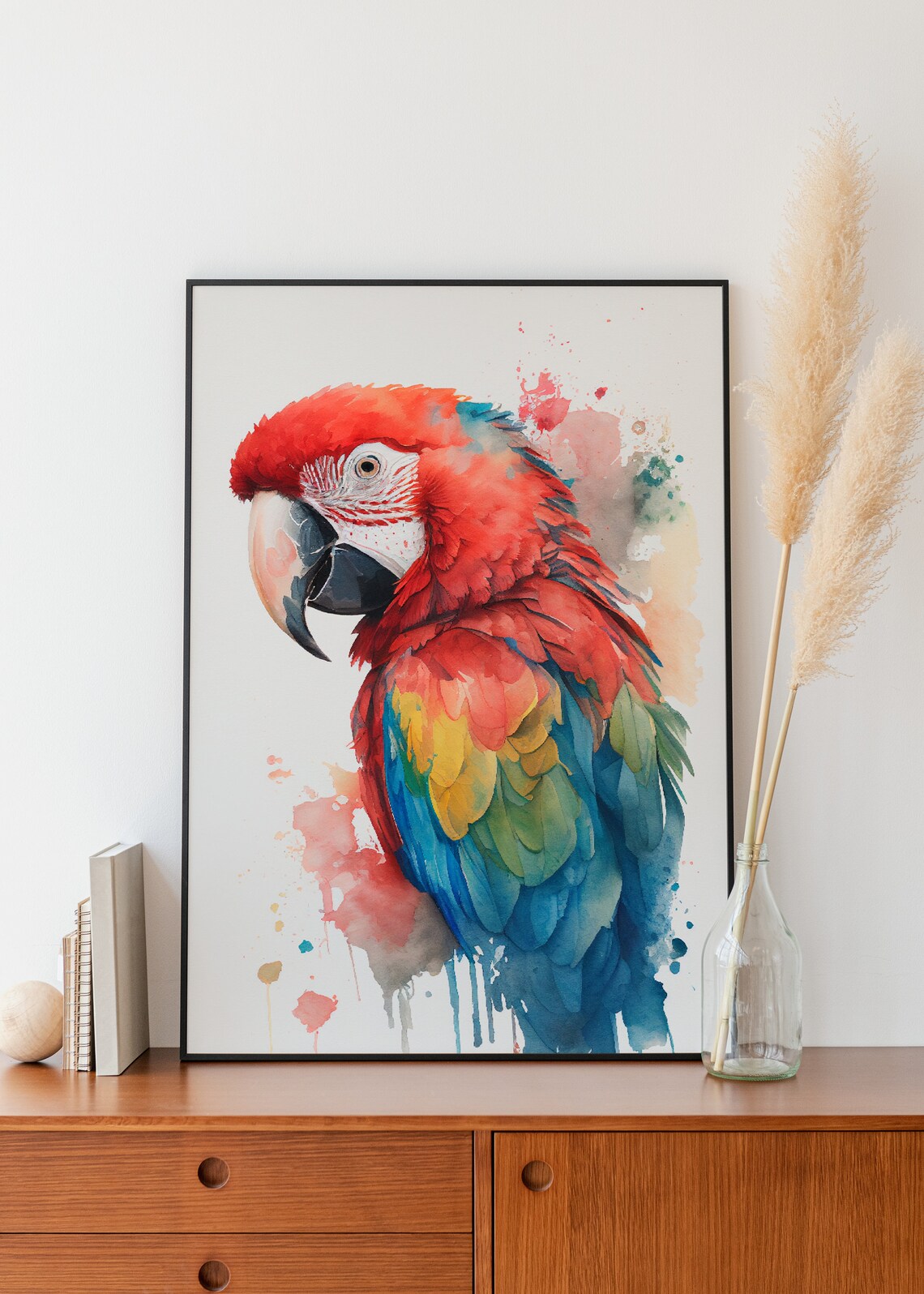 Scarlet Macaw Close Up Portrait Colorful Parrot Watercolor Poster