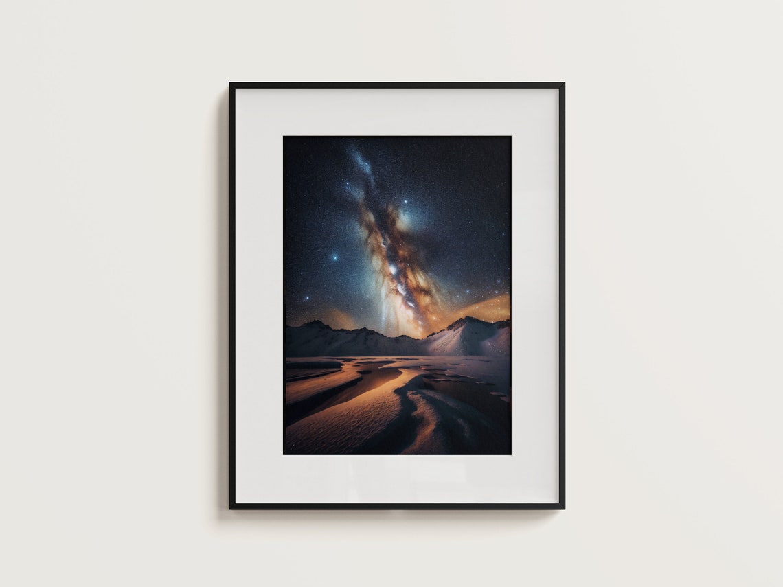 Scenic Milky Way Rising Over Snowy Mountain Valley at Night Poster - Image 3