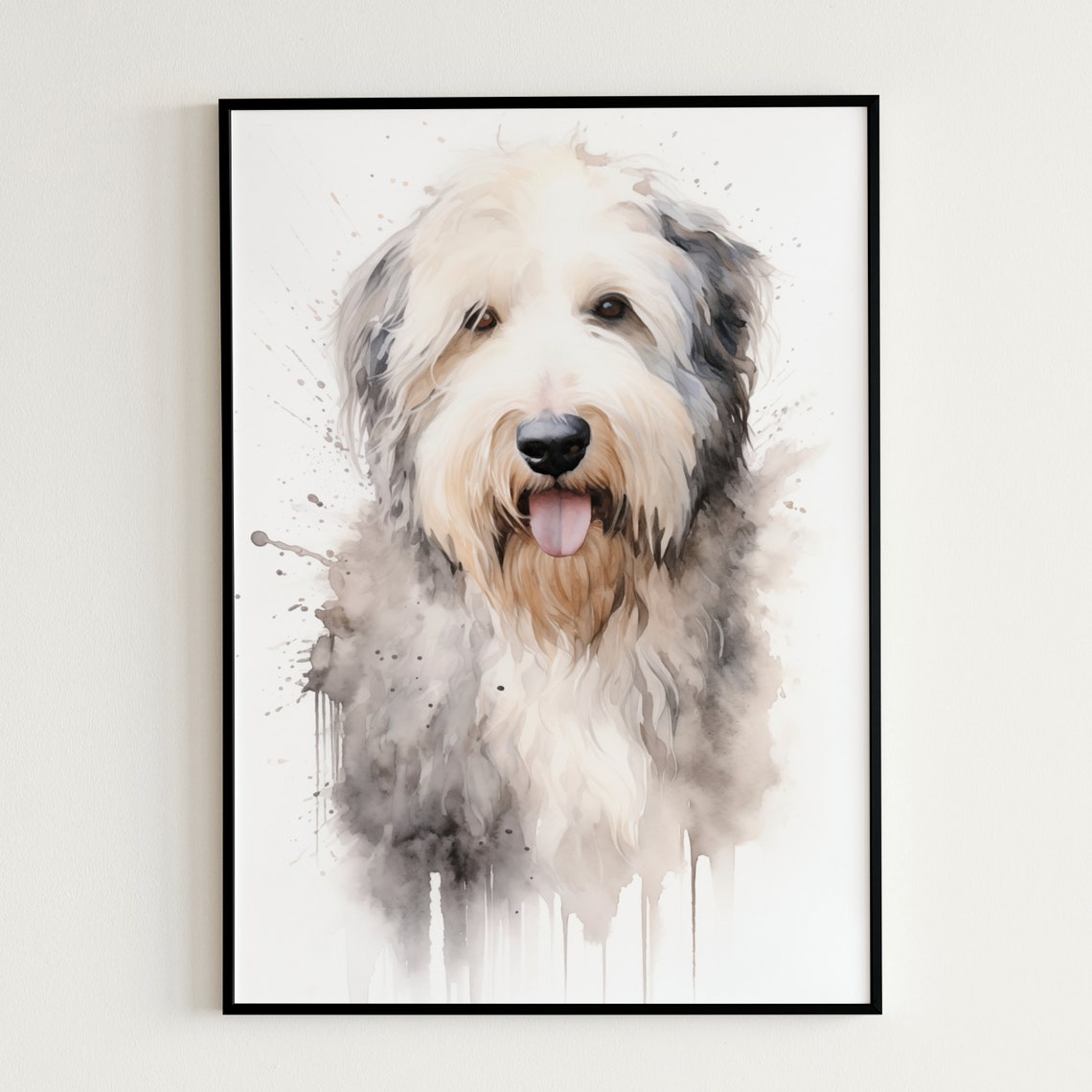 English Sheepdog Wall Decor Watercolor English Sheepdog Wall Art For Pet Lover Dog Art Kids Room Sheepdog Wall Decor Art - Image 3