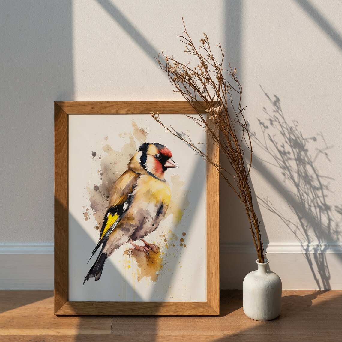 European Goldfinch Watercolor Bird Painting Splash Art Poster - Image 2