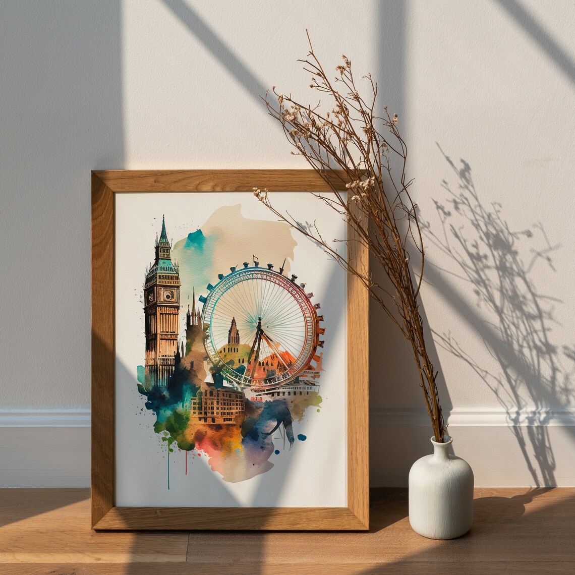 London Skyline Wall Decor Cityscape London Watercolor Skyline London Cityscape Watercolor Wall Art Airbnb Room Decor England Skyline Print - Image 2