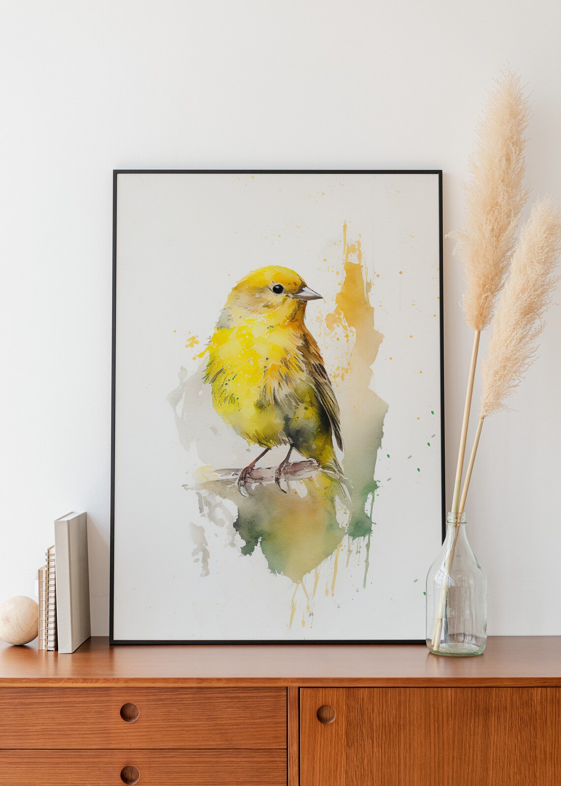 Golden Yellow Canary Bird Watercolor Painting Splash Art Poster