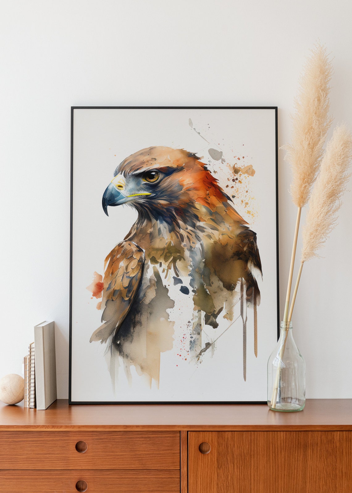 Majestic Hawk Profile Watercolor Raptor Bird of Prey Wall Art