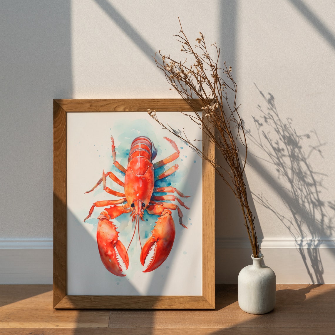 Bright Red Lobster Watercolor Coastal Seafood Kitchen Wall Art - Image 2