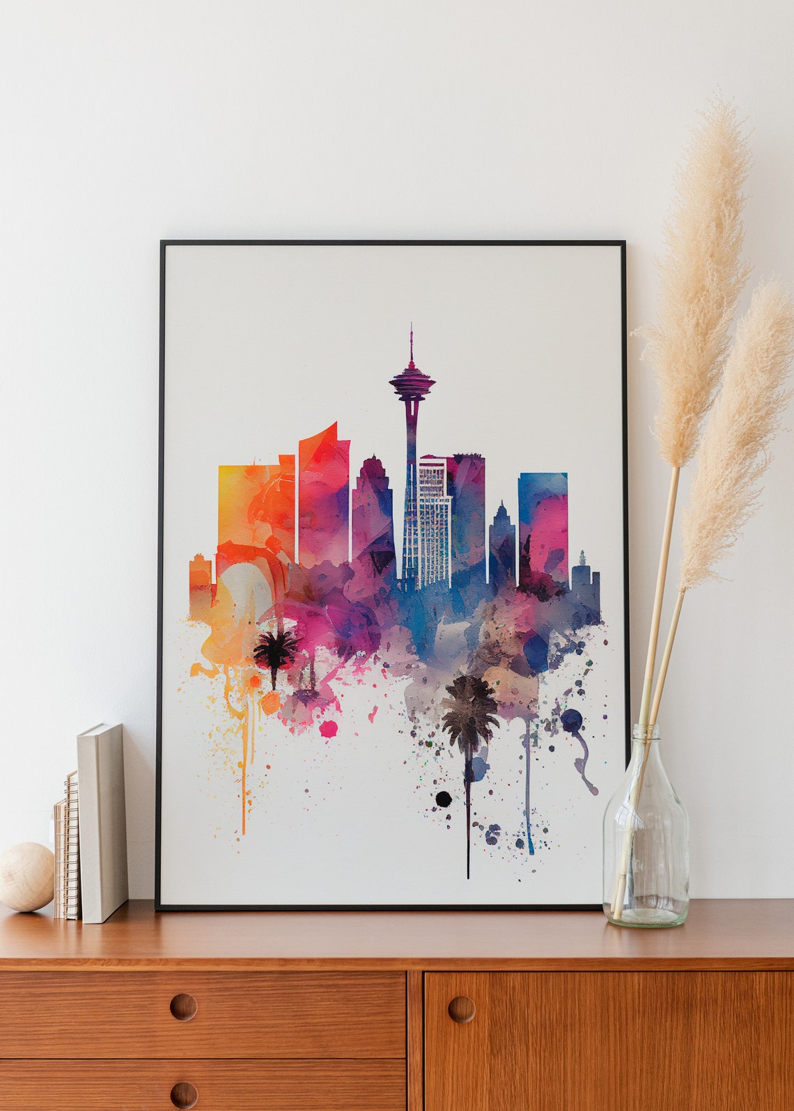 Las Vegas Skyline Wall Art Watercolor Cityscape Las Vegas Wall Decor Living Room Art Usa Skyline Las Vegas Cityscape Watercolor America Art