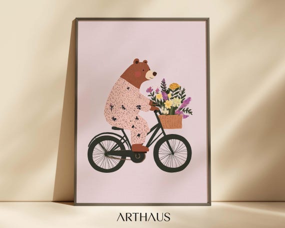 Nursery Bear Wall Art Kids Room Decor Cute Bear Brown Bear Poster Woodland Nursery Print Forest Animal Baby Room