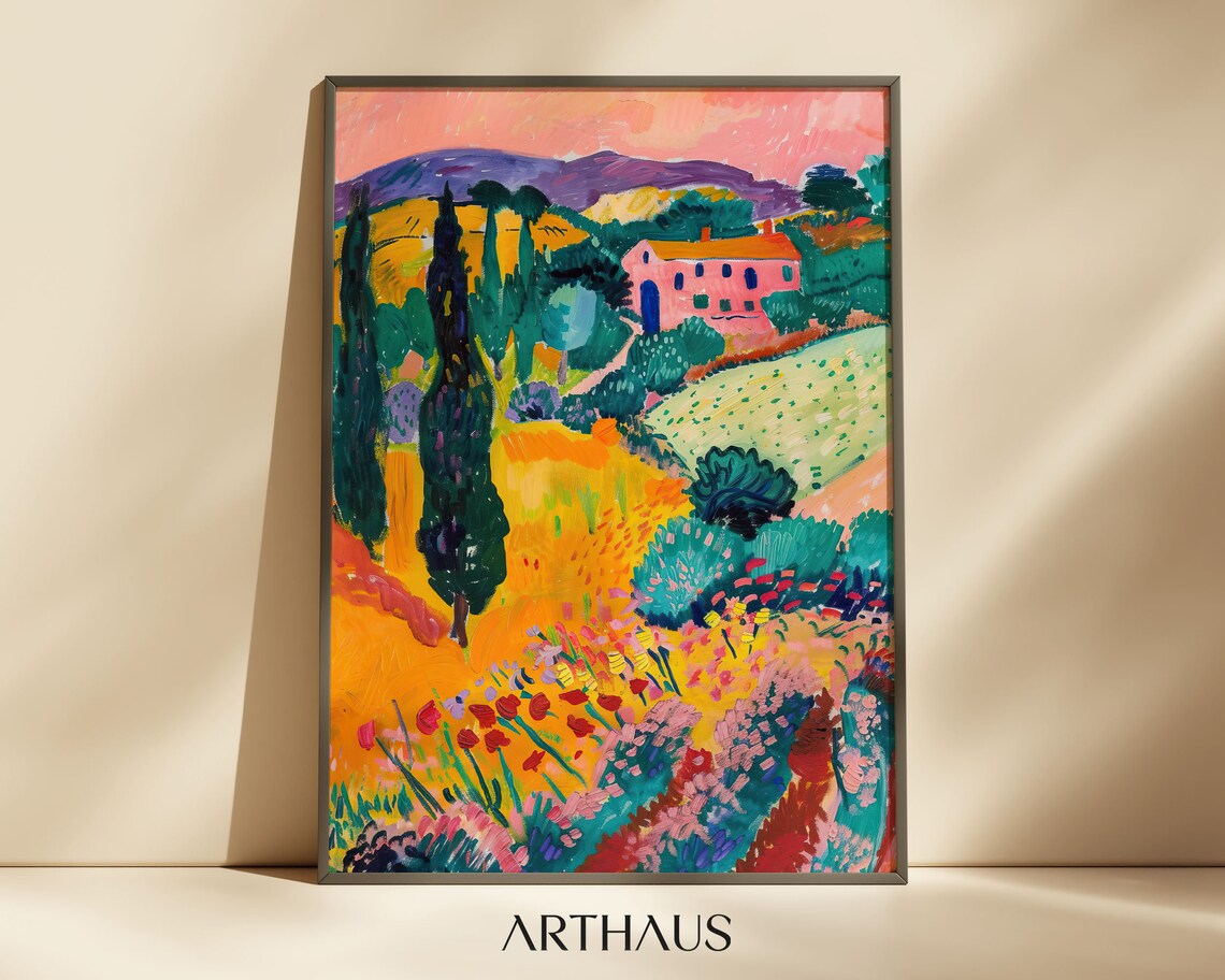 French Countryside Field Cypress Fauvist Colorful Landscape Art Print