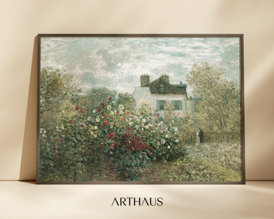 Impressionist Flower Garden with House Classic Painting Style Wall Art