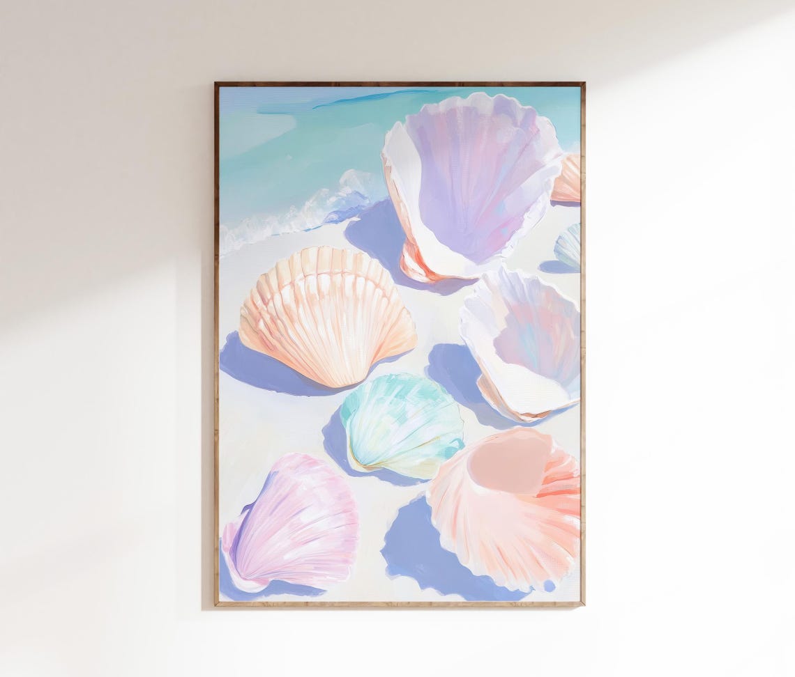 Pastel Seashells Beach Watercolor Coastal Still Life Art Print