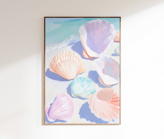 Pastel Seashells Beach Watercolor Coastal Still Life Art Print