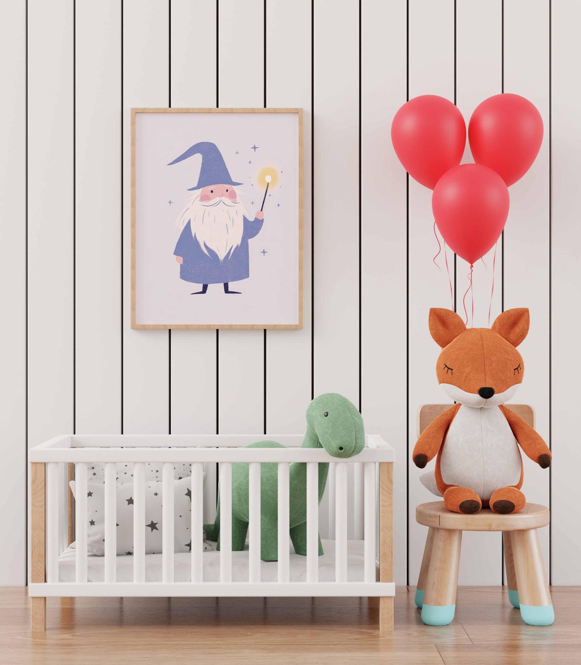 Nursery Wizard Wall Art of Cute Mage with Glowing Magic Wand - Image 3