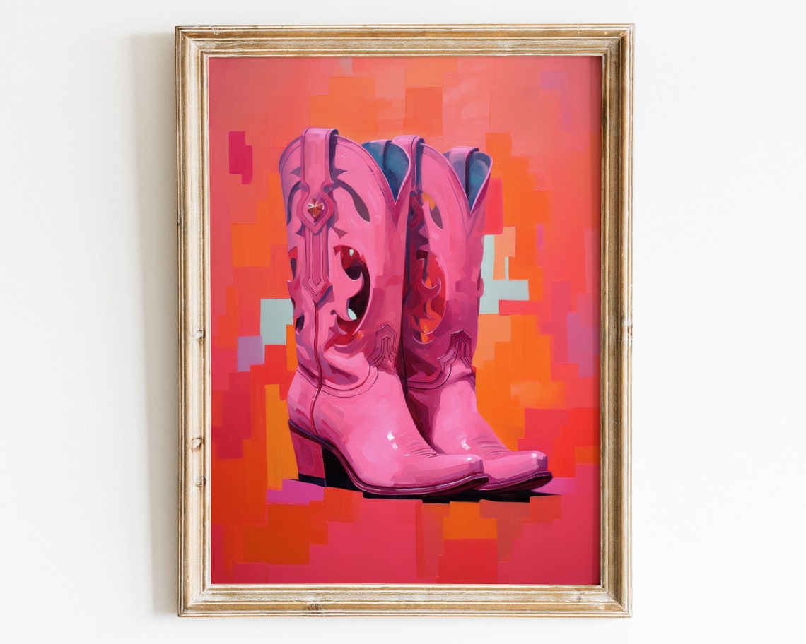 Pink Cowgirl Boots Print Cowgirl Decor Dorm Room Painting Southern Girl Trendy Wall Art - Image 2