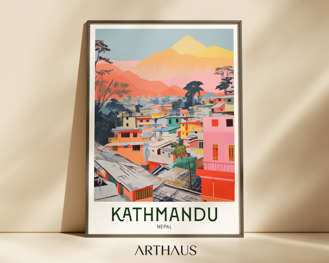 Kathmandu Travel Poster, Maximalist Asia Decor