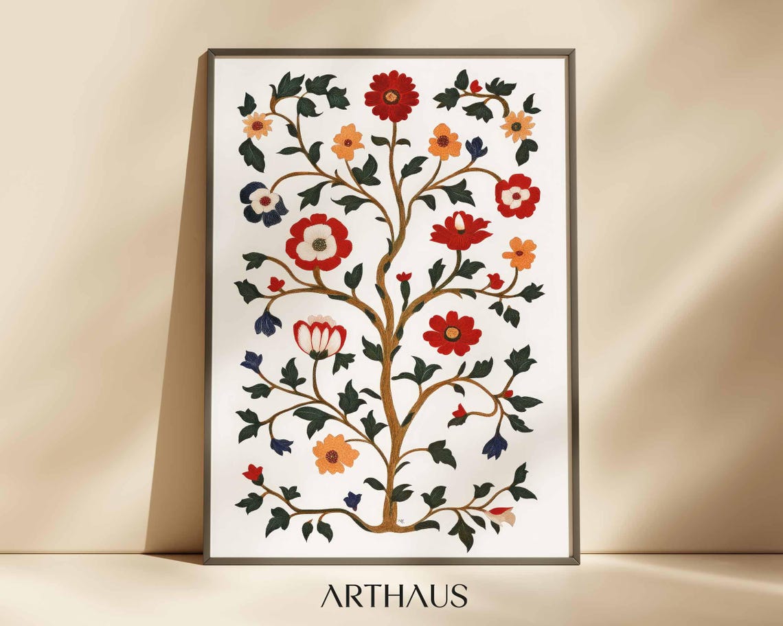 Antique Indian Folk Wall Art Floral Antique Painting Living Room Decor Antique Indian Art Botanical Indian Painting Poster