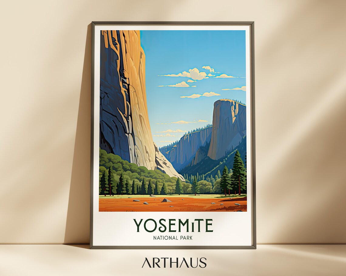 Yosemite National Park Granite Cliffs Valley Vintage Travel Poster