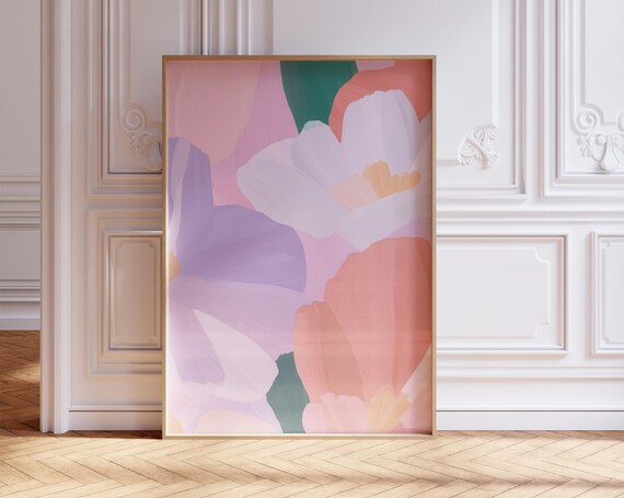 Pastel Summer Wall Art Girly Abstract Print Dining Room Preppy Colourful Flower