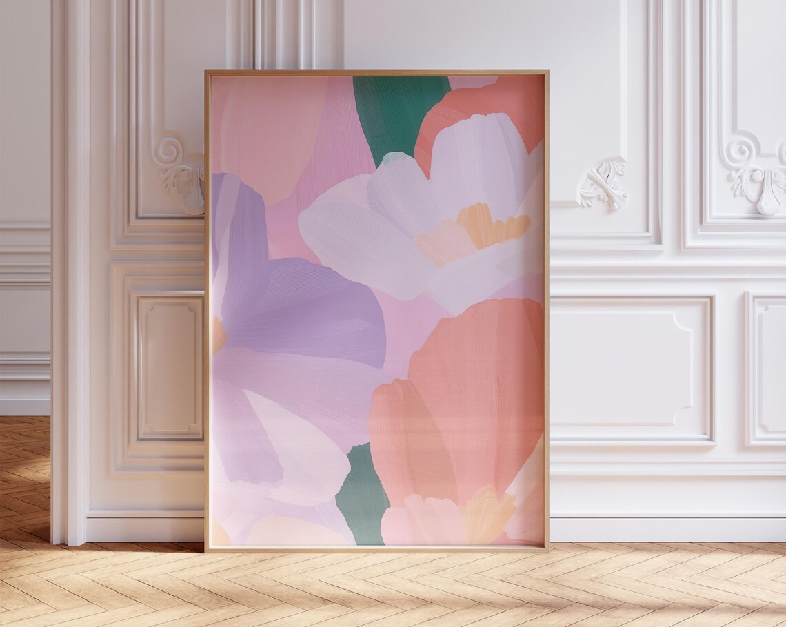 Pastel Summer Wall Art Girly Abstract Print Dining Room Preppy Colourful Flower