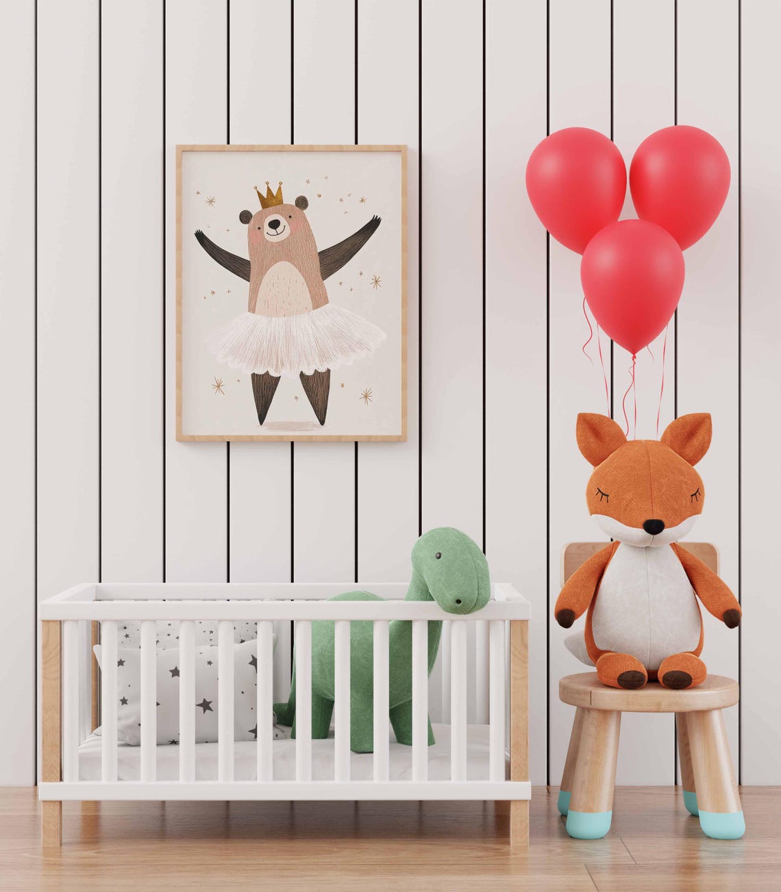 Ballerina Bear Wearing Tutu and Crown Nursery Dance Wall Art - Image 3