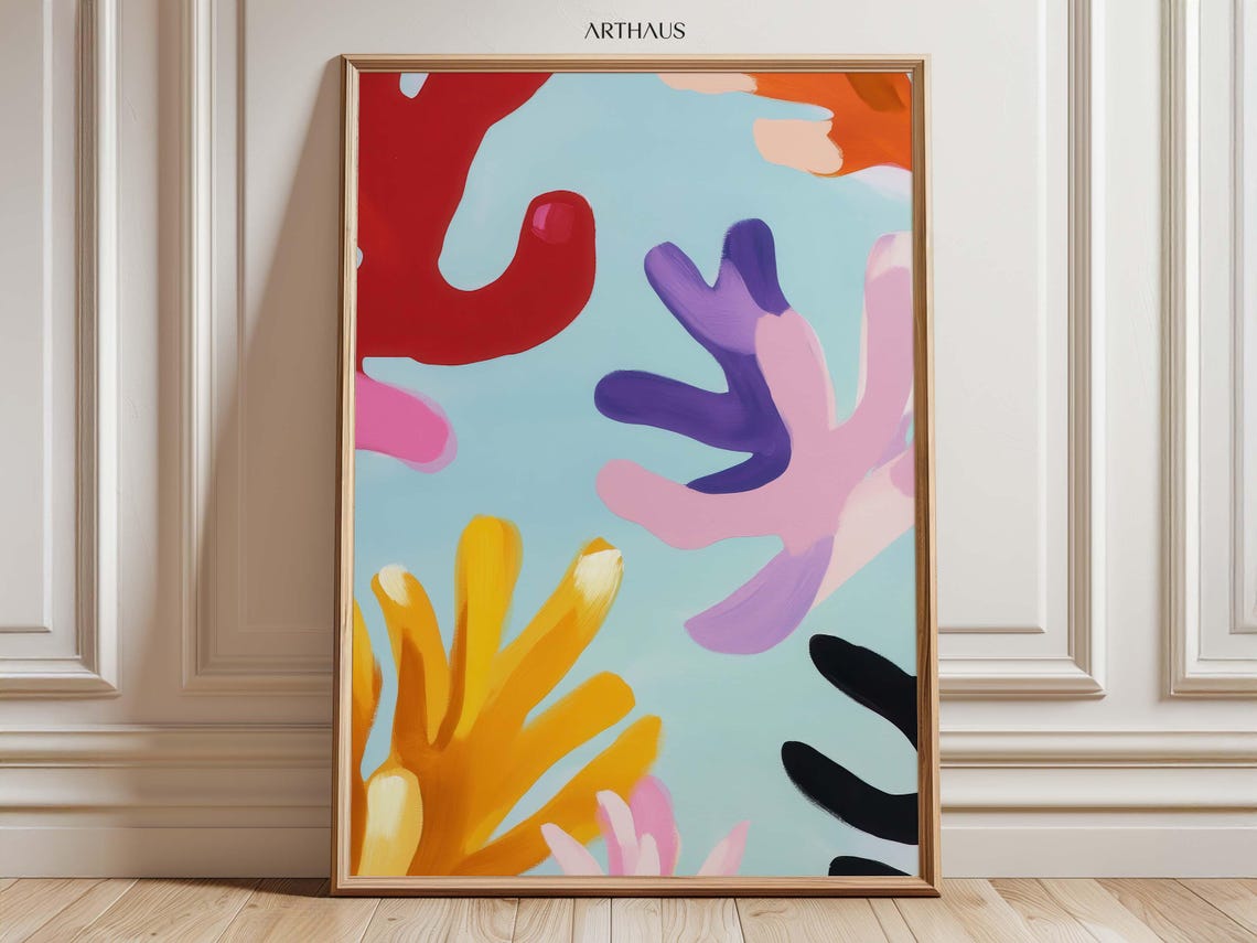Colorful Coral Reef Abstract Modern Shapes Light Blue Poster