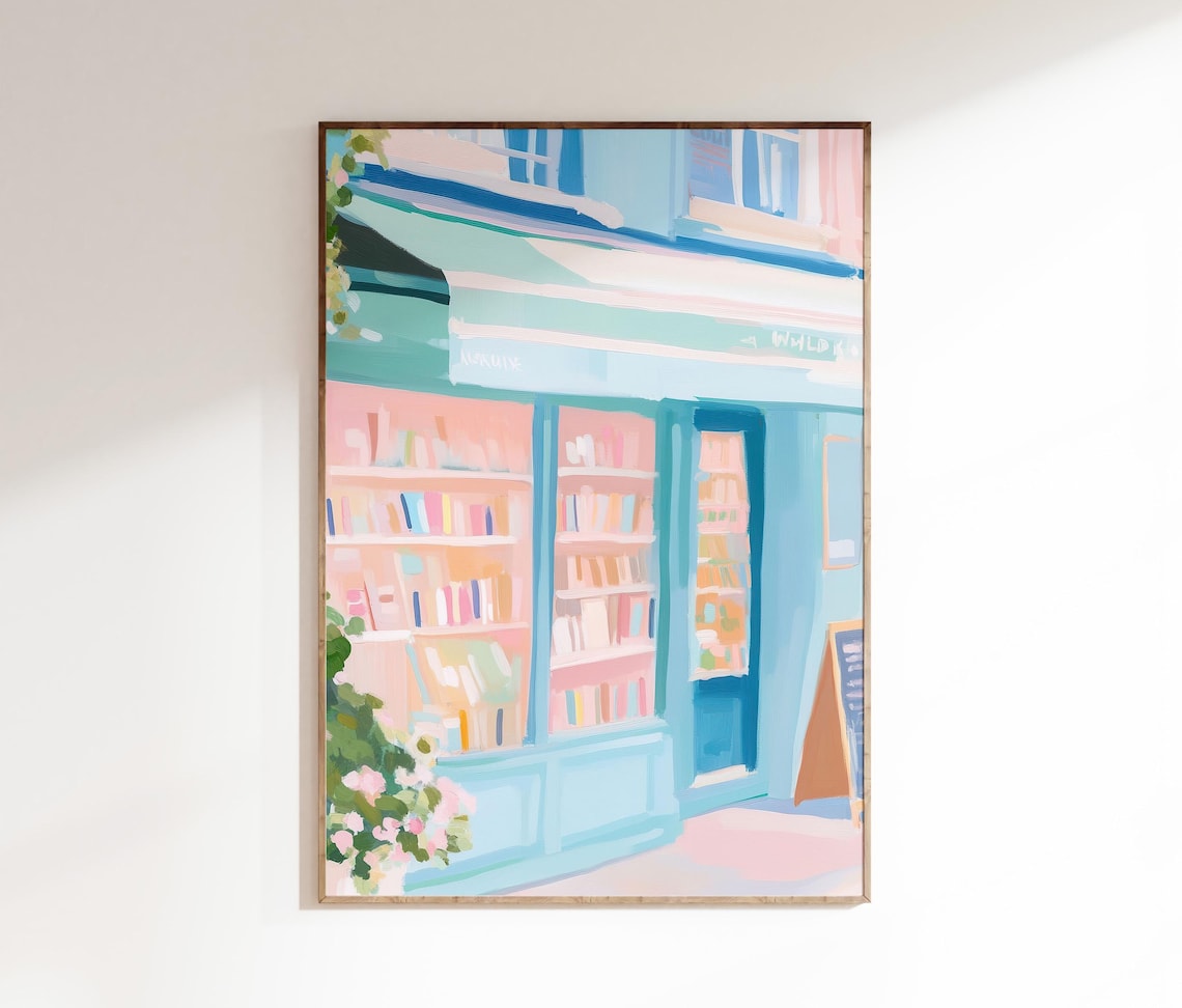 London Bookstore Print, Preppy Apartment Decor
