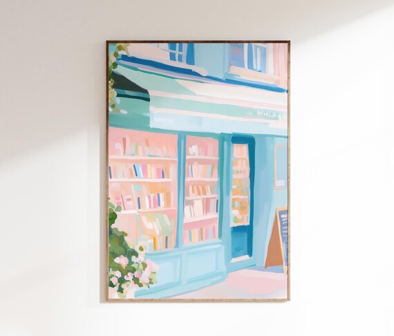 London Bookstore Print, Preppy Apartment Decor